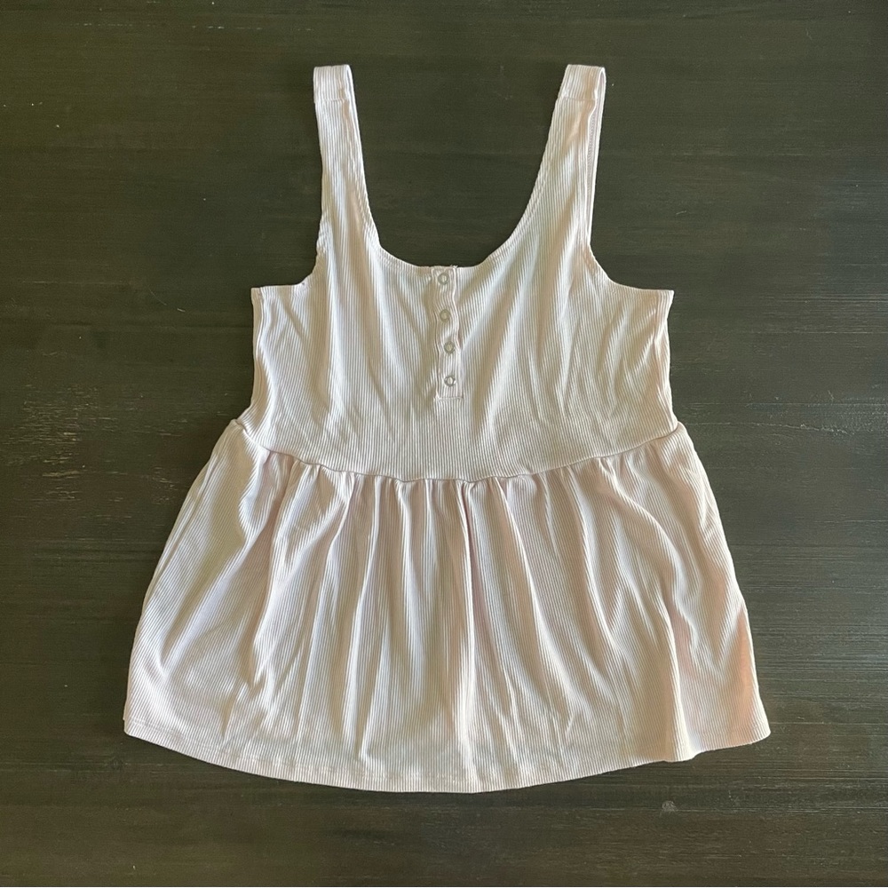 Ultra Flirt Button Neck Peplum Tank Top